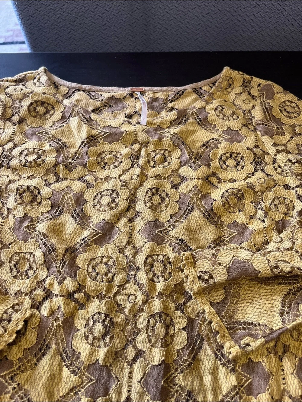 Free people Yellow Lace Floral Fit-and-Flare Dress